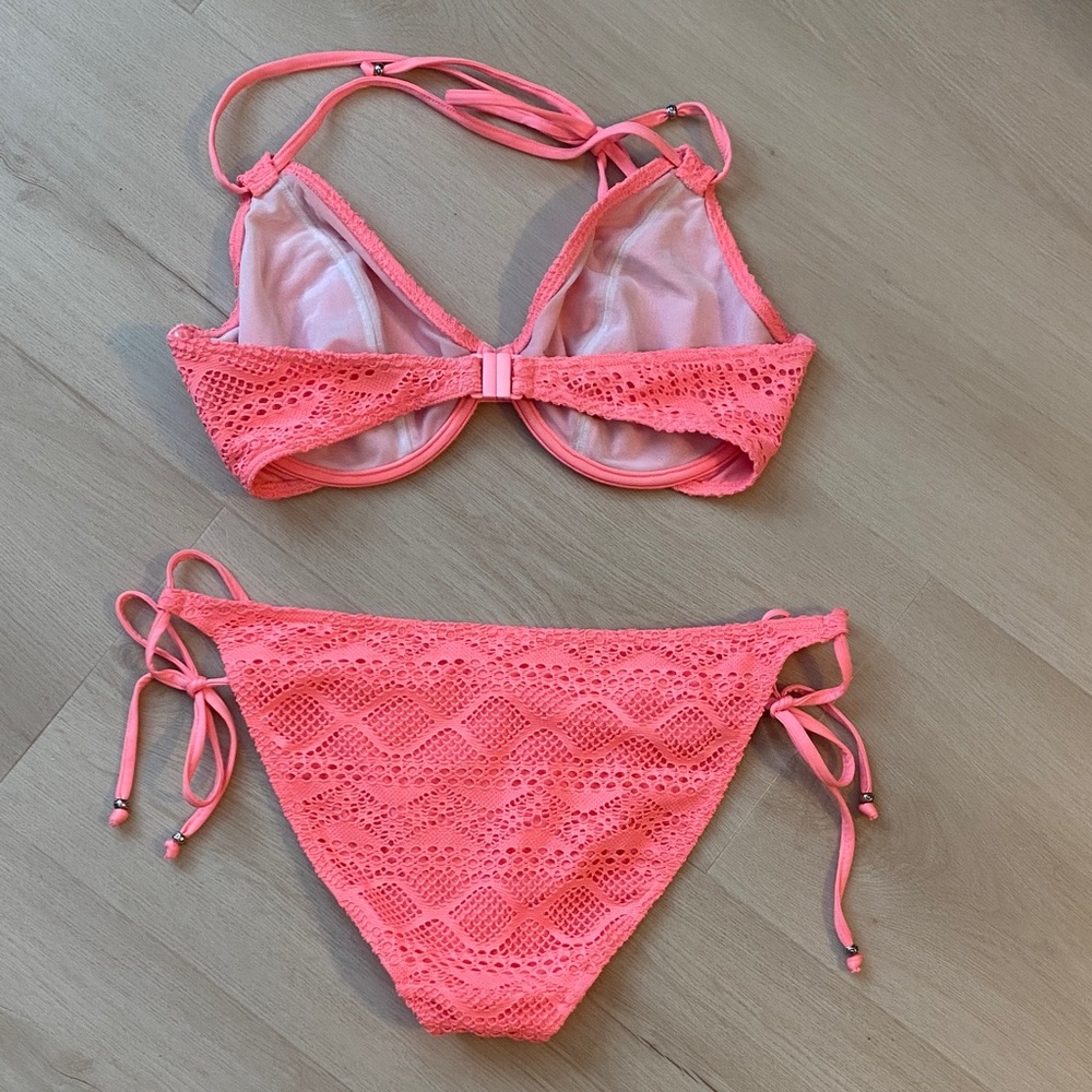 Freya Sundance Coral Pink Crocheted Bikini Set - Picture 3 of 6